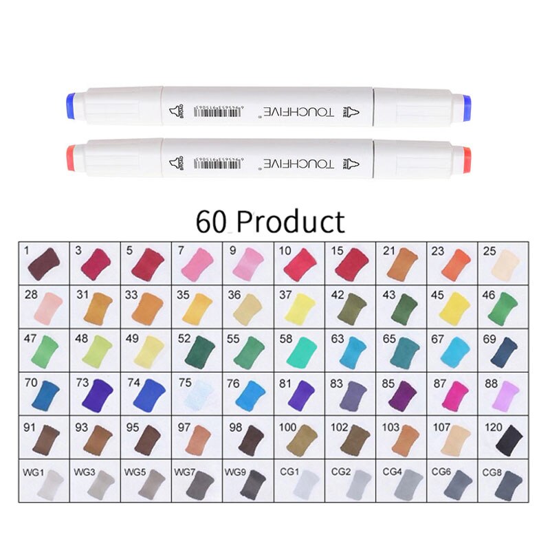TOUCHFIVE 60 Colors Pen Marker Set Dual Head Sketch Markers Cheap Alcohol Marker Pen For Draw Manga Animation Art Supplie: 60-product-white