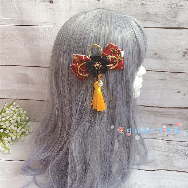 Lolita crane retur huvudbonad håraccessoarer hårband kc sidklämma kimonotillbehör i japansk stil blomma röd svart: Gula tofsar