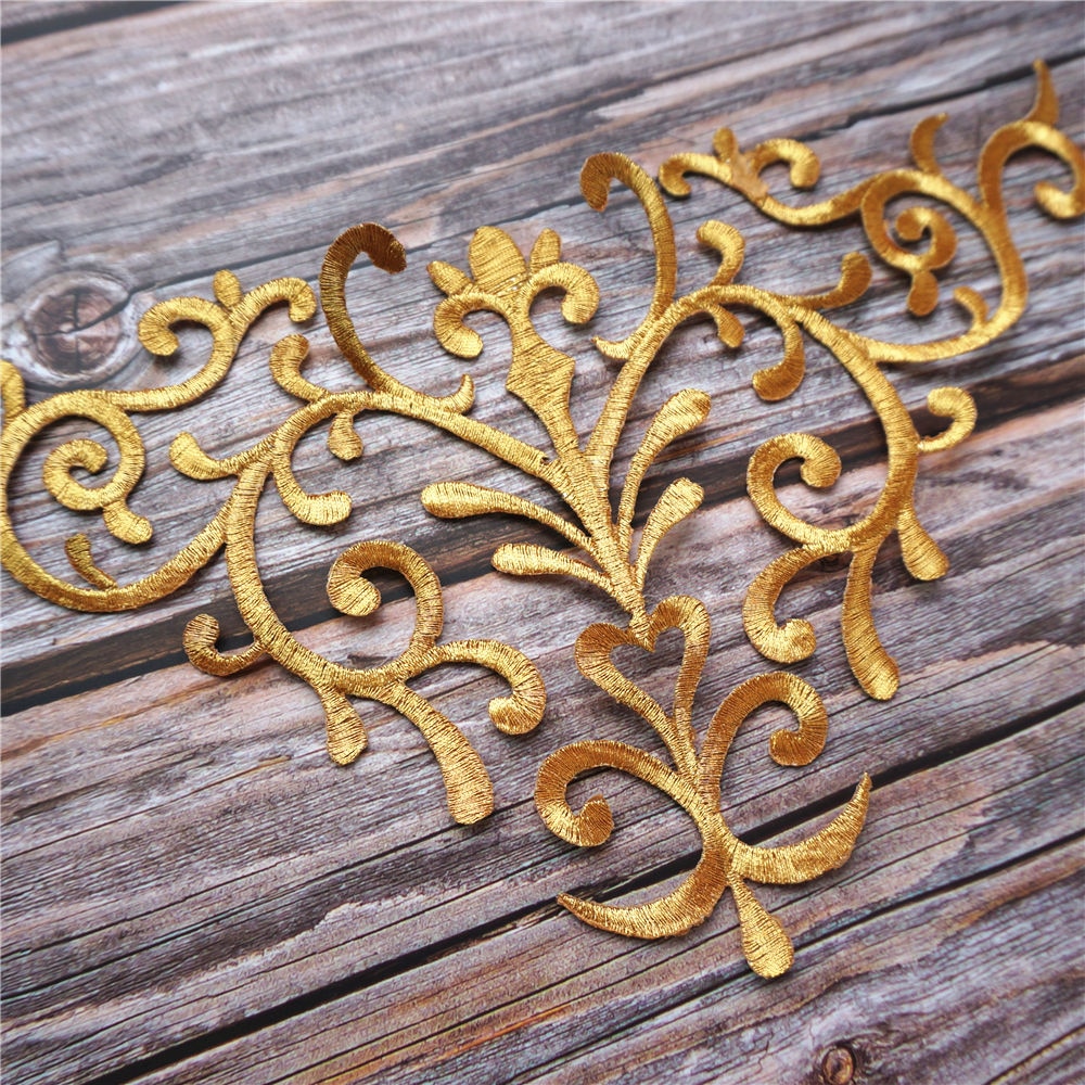 Guld barok applikationer broderet kjole stof krave sy jern på plaster til bryllup dekoration kjole diy