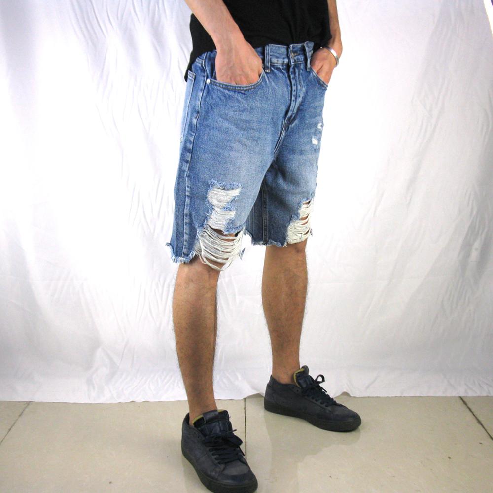 Jean ample pour hommes, Short en jean et détruit, cool, trou noir, combinaison , high street, offre spéciale