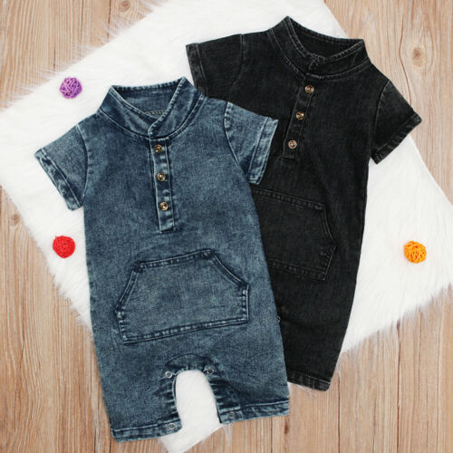 Kid Baby Boy Girl Summer Denim Short Sleeves Romper Jumpsuit Short Sunsuit Denim Casual Clothing
