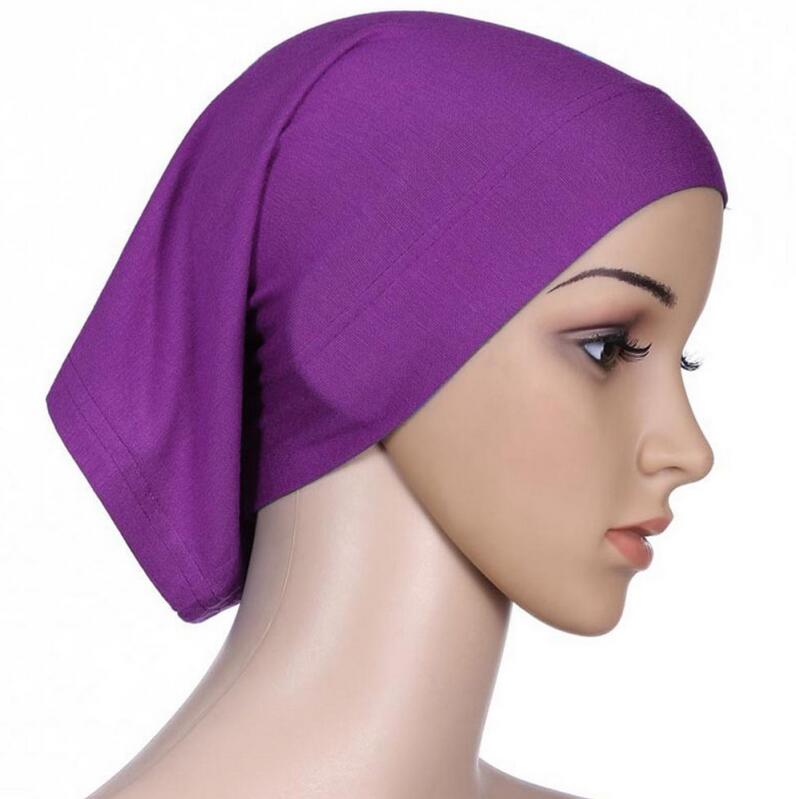 Djgrster stretchbar hijab undersjal keps sjal muslim islim halsduk inre pannband hijab polyester fiber 15 färger: Lila