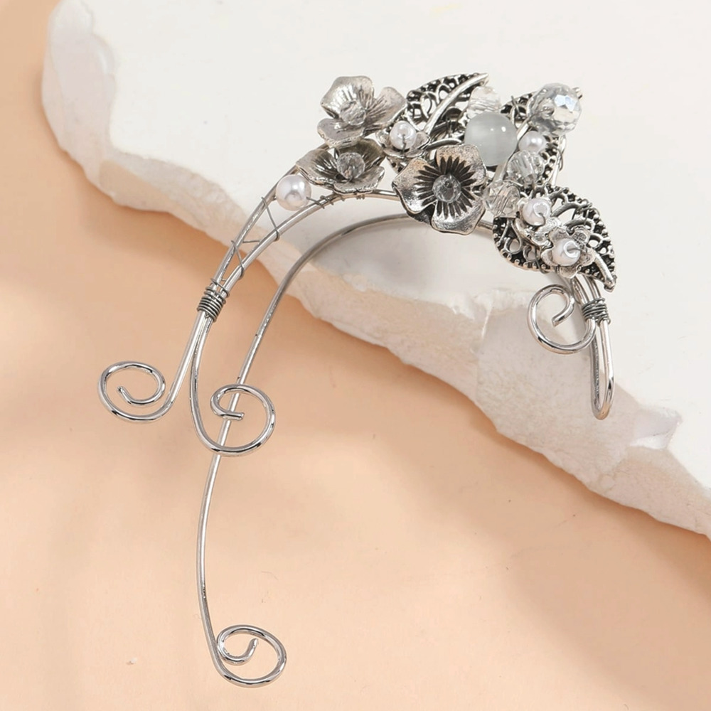 Beautiful Fairy Elf Ear Cuff Vintage Leaf Flower Aluminum Wire Woven No Pierced Clip On Earrings Women's Cosplay Jewelry