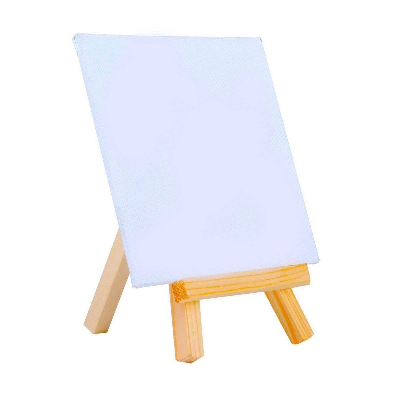 PPYY -4 by 4 Inch Mini Canvas Panels Combined with 3 by 5 Inch Tiny Wood Easels Set for Paintings Craft Small Acrylics Oil