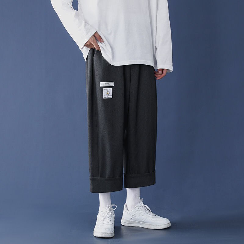 Loose Trend Casual Pants Men Drape Straight Wide-leg Trousers Spring Summer Solid All-match Elastic Waist Cloth Overalls: M / Gray