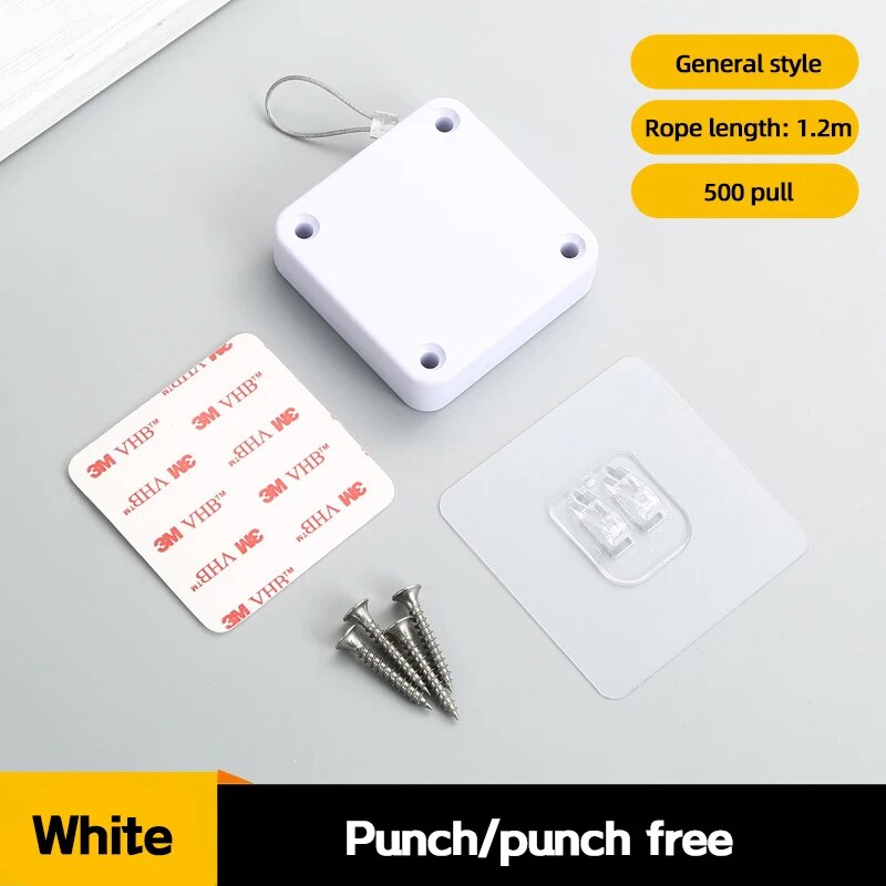Automatische deurdranger met trekkoord, schuifdeur, kantoor, badkamer, slaapkamer, huishouden, eenvoudige stille en niet-ponsende deurdranger: WHITE