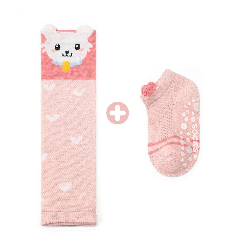 Zomer Baby Kniebeschermers Baby Peuter Jongen Meisje Katoenen Lange Beenwarmers Non Slip Mesh Sok Set Kniebeschermer Kids veiligheid Kruipen: pink rabbit / S 0-1Y