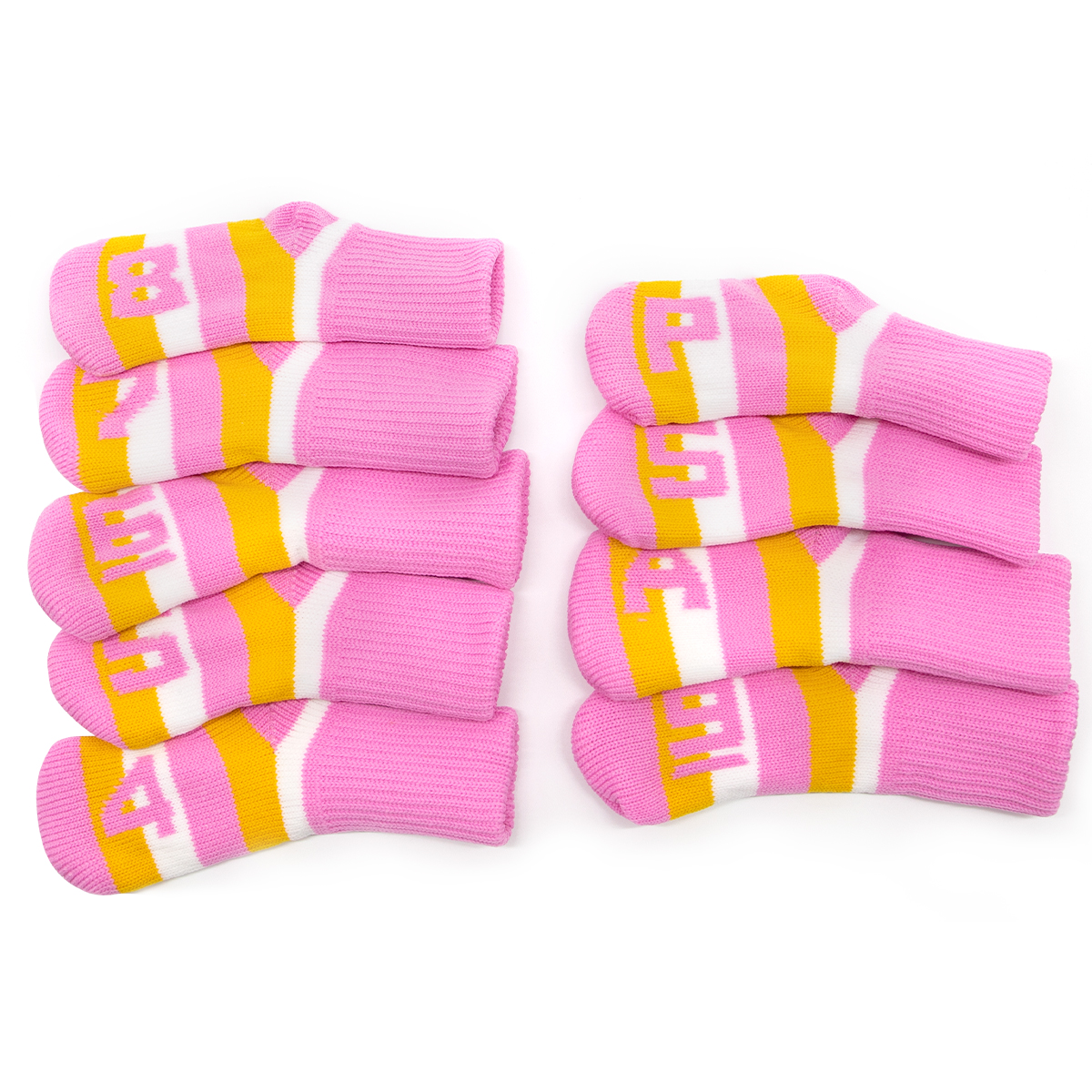 9Pcs Knitted Golf Headcover Covers Club Iron Golf Irons Head Covers Knit Long-neck Sock Style Golf Headcovers Washable: yellow pink