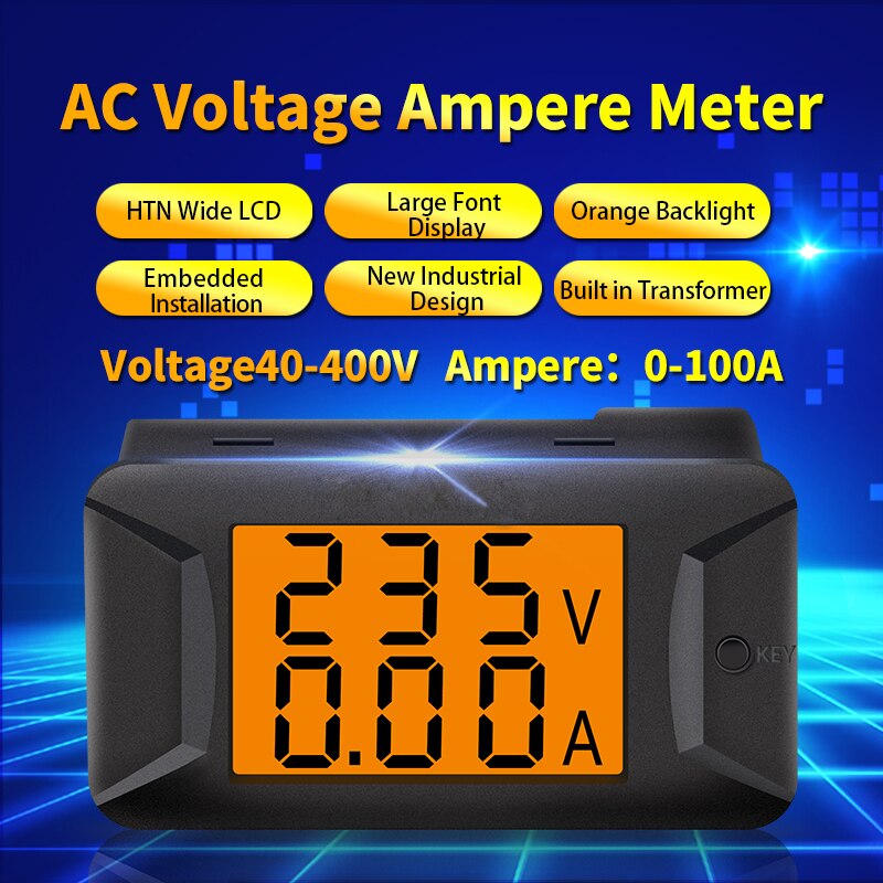 Autopher Ac Spanning Stroom Voltmeter 40 ~ 400V/100A Lcd Digitale Display Ammeter