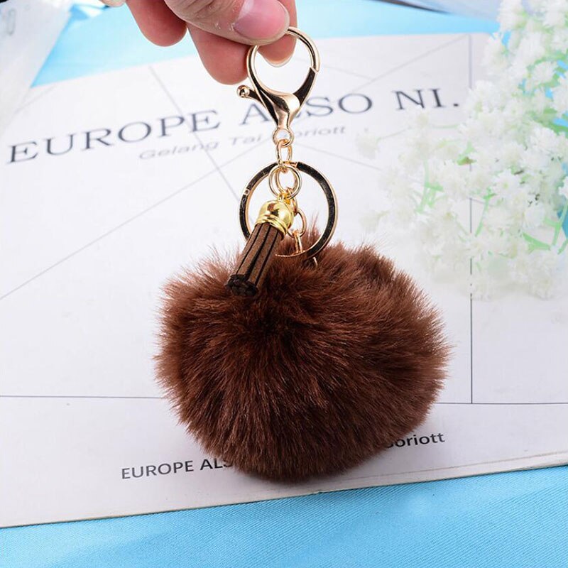 Nøglering pels ball pom pom nøglering pompon kunstig kanin pels fluffy nøgleringe bil taske nøglering nips til kvinder dame: Lysegrøn