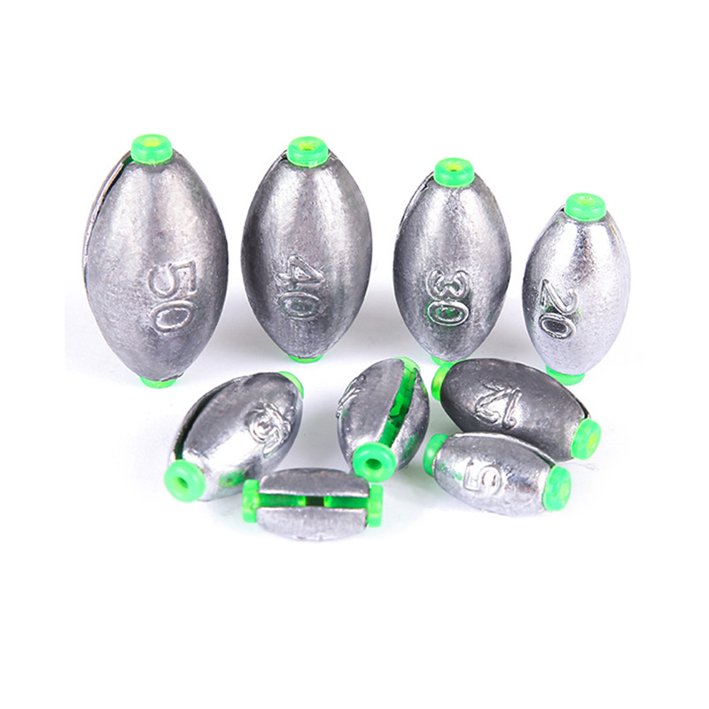 Plomos de plomo en forma de oliva con tubo de plástico, cambio rápido, 2g-50g, pesas de plomo abiertas con escala, accesorios de herramientas de pesca en el océano
