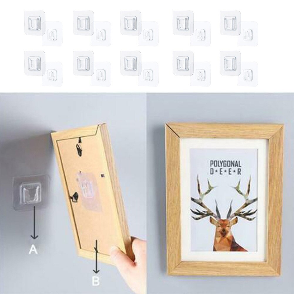 10 Pcs Double-sided Adhesive Wall Hooks Waterproof Oil proof Self Adhesive Hooks Reusable Seamless Hanging Hook Gadget