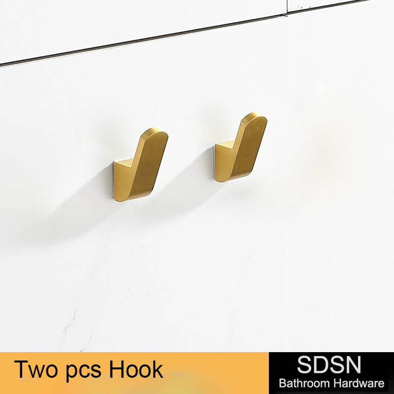 Juego de accesorios dorados para baño, toallero de aleación de aluminio de , trípode de almacenamiento de oro cepillado, estante cuadrado, juegos de accesorios para Baño: 2pcs hook