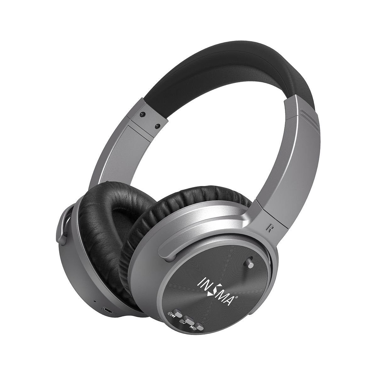 INSMA ANC bluetooth Headset Active Noise Cancelling Wireless Headphone with Microphone Earphone Deep Bass Music 20H Playing time: Gray