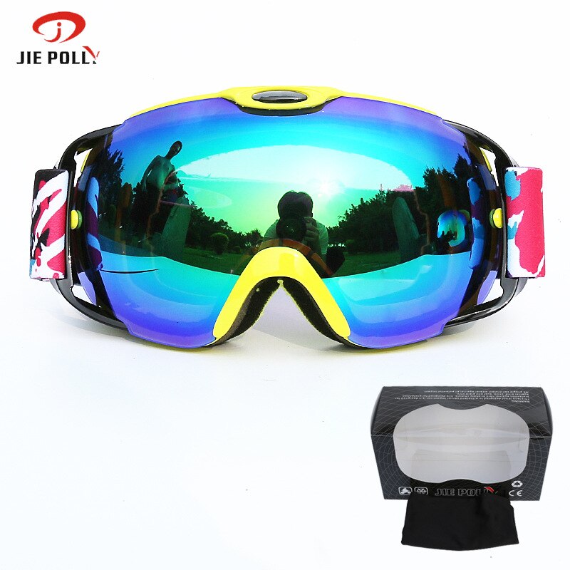 lv qi Ski Goggles Double Layer Anti-fog Ski Goggles Large Spherical Warm Cocker Myopia Windproof: Yellow Frame