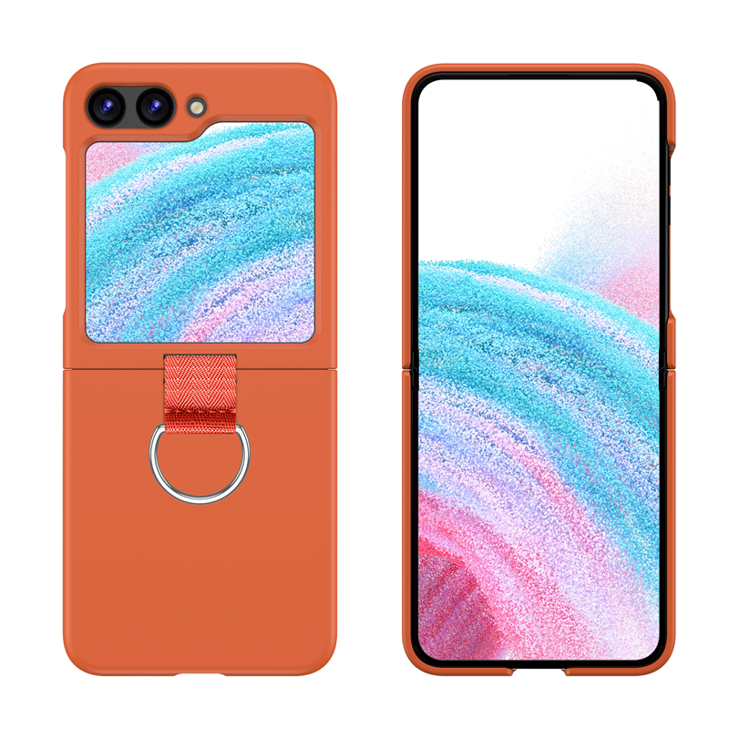 Funda de teléfono sencilla y plegable con hebilla y anillo para Samsung Galaxy Z Flip 3 4 5 5G, funda trasera de silicona suave a prueba de golpes: Lona / Naranja