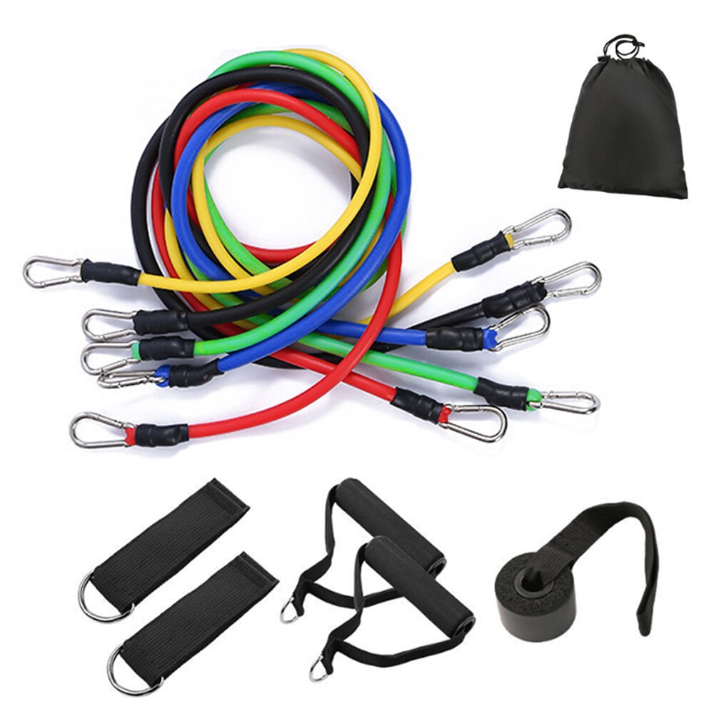 11 st motståndsband set träningsband dörrankare fotledsremmar vadderade handtag med bärväskor för hemtrening gym