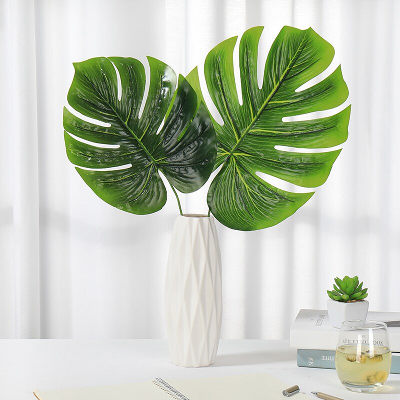 Artificial Monstera Plants 2Pcs Plastic Palm Tree Leaves Home Garden Decoration Accessories Photography Decorative Pot Leaf