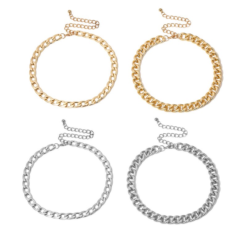 Punk Felsen Aluminium Kette Halsband Halsketten Für Frauen Chocker geschichtet Verknüpfung Kragen Glanz Licht Gewicht Schmuck Schlüsselbein ErkläSprosse