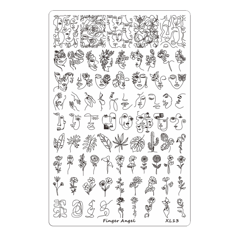 Finger Angel Flowers Leaves Nail Stamping Plates Line Geometric Stripe Face Image Printing Templates For Manicure Decorations