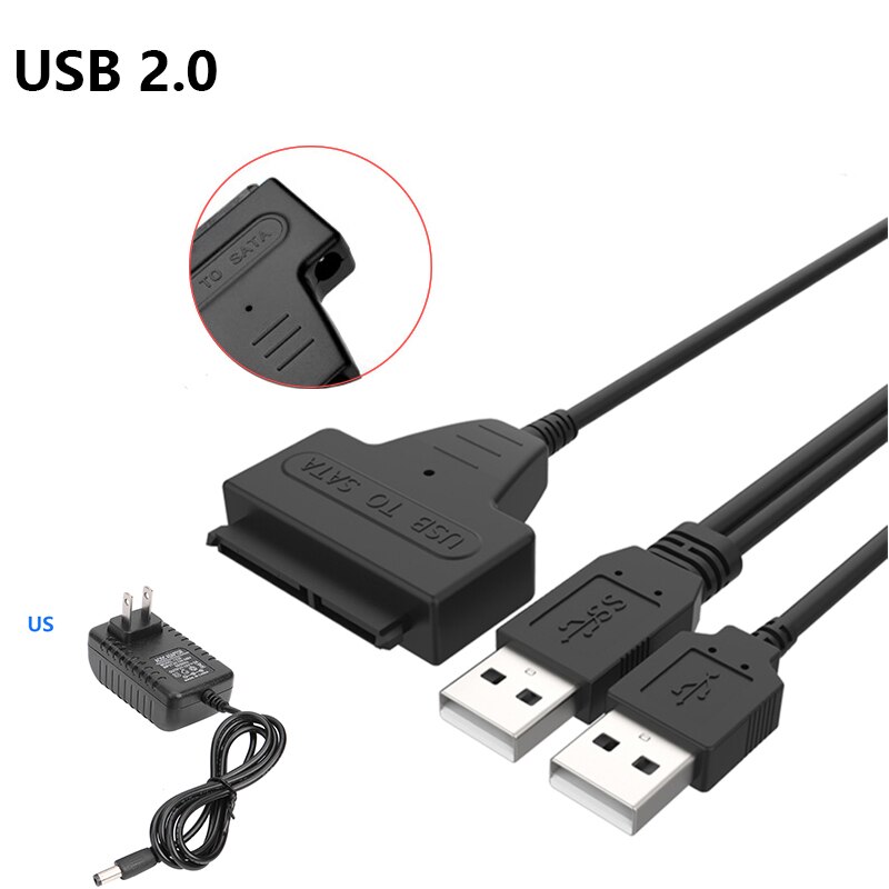 USB 3.0 To Sata Adapter With Power Supply EU US UK For 2.5 3.5 Inch SSD HDD Hard Drive Disk Enclosure Universal SATA Cable Box: US Plug USB 2.0