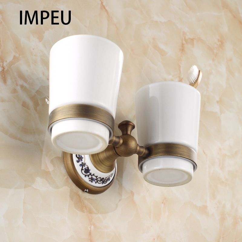 Lavabo de cerámica doble para baño con soporte de montaje en pared, acabado de bronce antiguo, MATERIAL DE LATÓN sólido