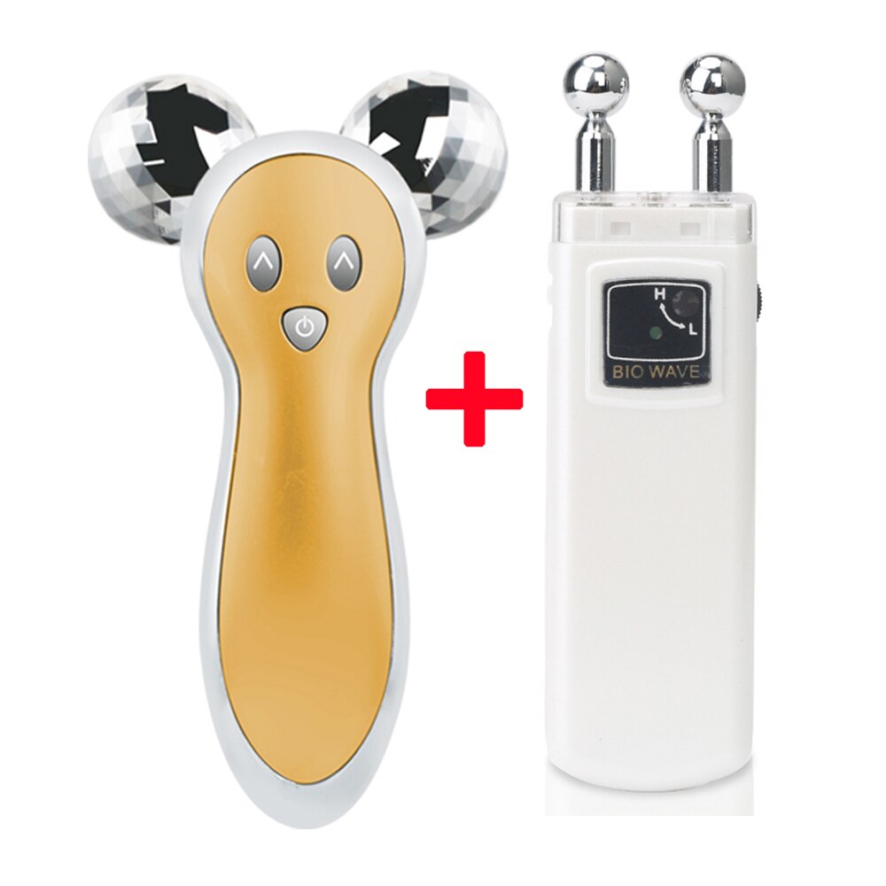 Facial Microcurrent Roller Massager Gezicht Lift Machine + Mini Oogzorg Massage Microstroom Rimpel Donkere Kringen Wallen Removal: Goud