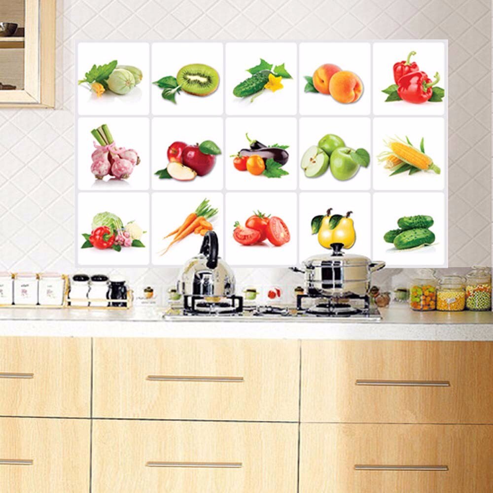 Kitchen Oilproof Removable DIY Wall Stickers Fruit and Vegetables Wall Decals Art Decor for Kids Rooms Wallpaper Home Decoration