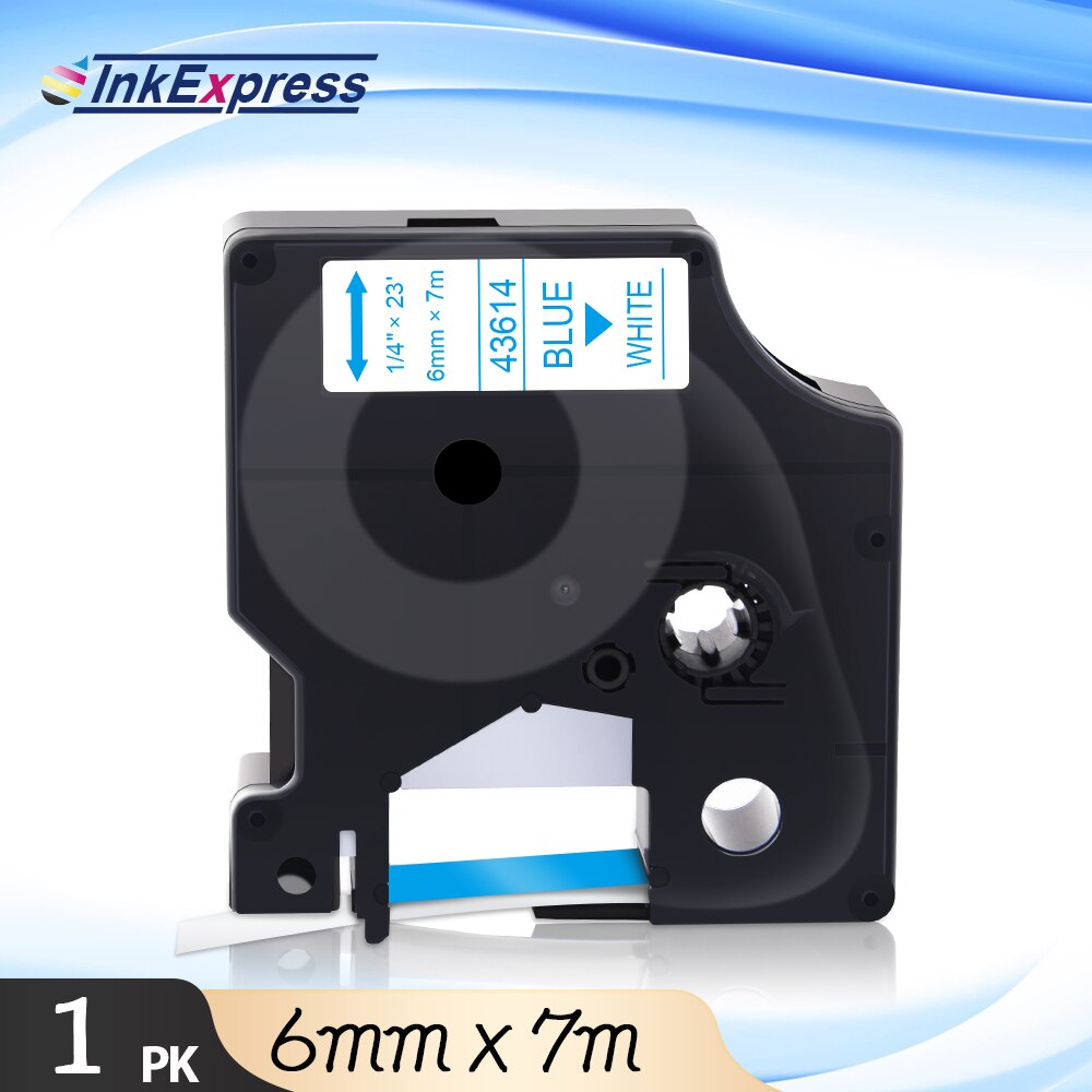 InkExpress Tape For DYMO 43613 43617 43618 43610 43614 43615 43616 Label Tape 6mm Printer Ribbon For DYMO LM 160 280 Label Maker: Blue on White