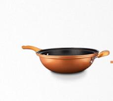 Kitchen Pot 32cm Iron Frying Pan Heat-preserve Vacuum Pot Boiling Cease-fire Health Preservation Pan Cooking Wok Pan with Uprigh: Gold without cover