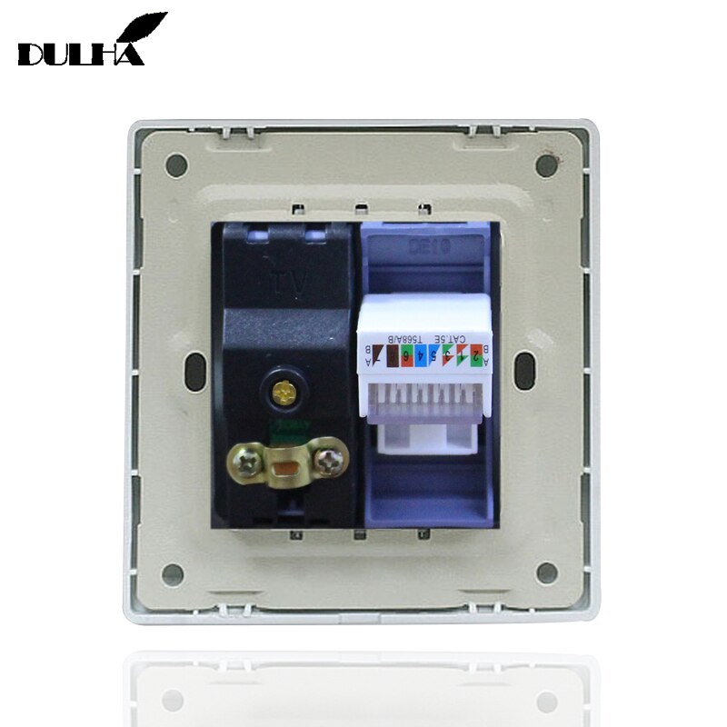 Computer ethernet & fjernsyn vægstik satin metal panel elektrisk  rj45 data internet netværk + tv antenne jack koaksial stikkontakt