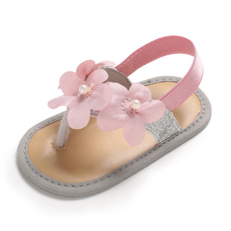 Sandalias de princesa Floral planas romanas antideslizantes zapatillas de suela suave zapatos de bebé recién nacido 0-18M zapatos para niñas: Plata / 3