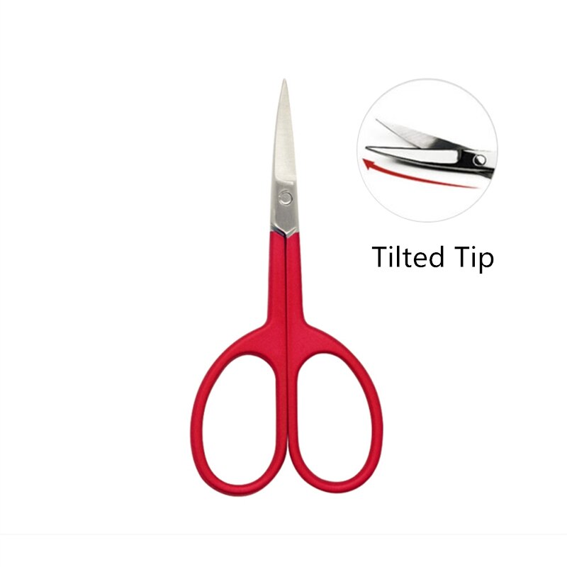 Tijeras de acero inoxidable para maquillaje de cejas, utensilio de belleza con punta inclinada pequeña, para manicura y corte de pelo facial, 1 ud.: Rojo