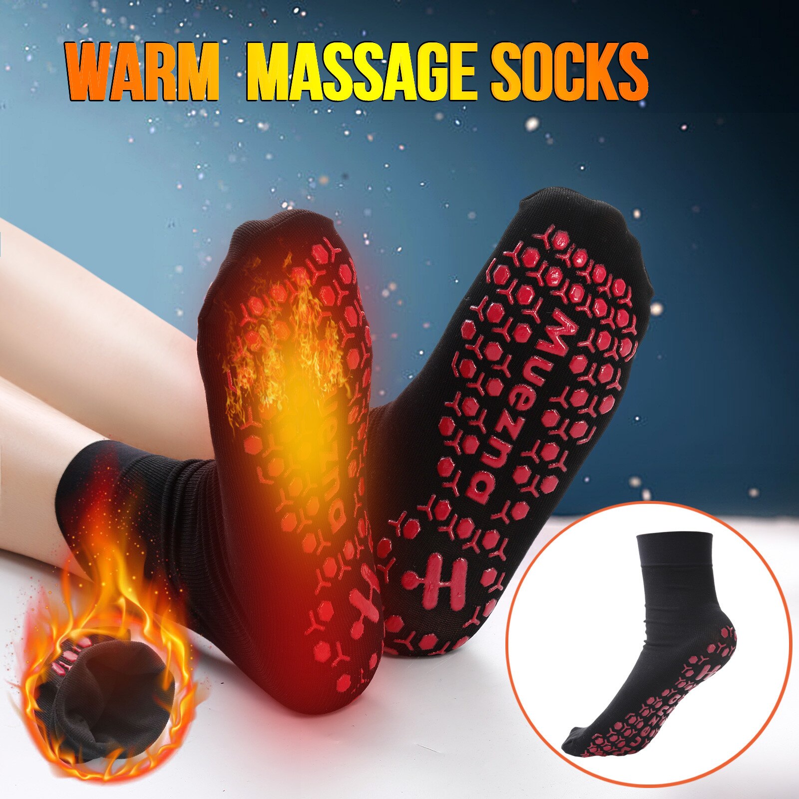 Tourmaline – Chaussettes magnétiques unisexe auto-chauffantes,accessoire de soins de santé respirant effet massage et confortable pour avoir les pieds au ,