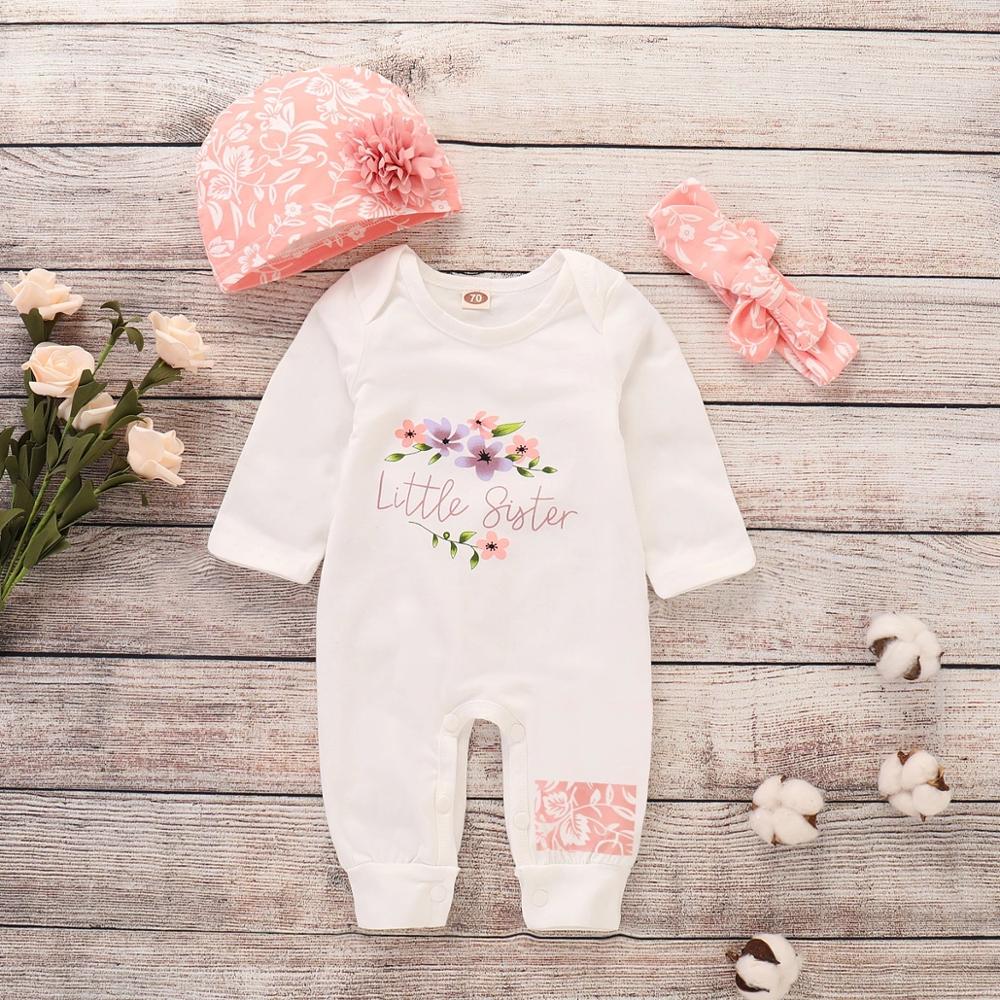 0-24MGood Waarde Pasgeboren Kleding Lente Herfst Baby Baby Meisjes Jongens Brief Print Romper Jumpsuit Dier Hoofdband Outfits Set