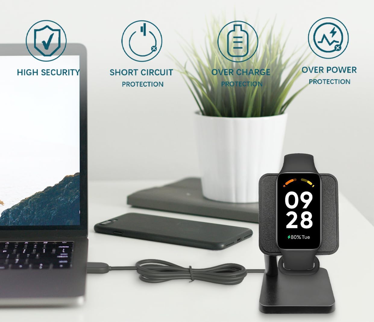 Charger Dock for Xiaomi Mi Band 8 Pro Smartwatch Magnetic Charging Stand with 3.3 Feet USB Charger Cable for Xiaomi Mi Band 10/9