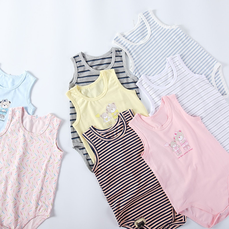 Kinderen kleding bodysuit vestidos jongens en meisjes kleding pyjama kinderen zomer mouwloos katoenen jumpsuit strepen multi-kleuren