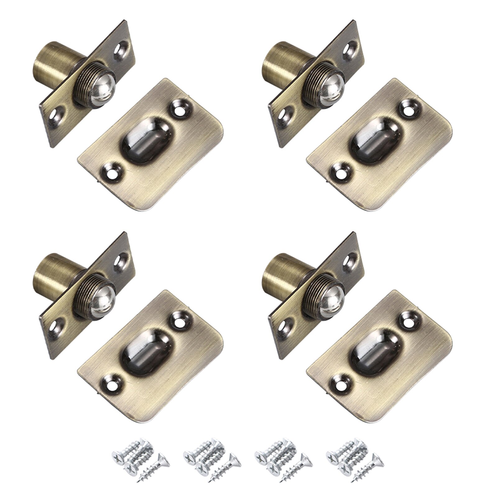 Stainless Steel Universal Kitchen Latches Adjustable Size With Strike Plate Bathroom Cabinet Closet Door Ball Catch Doorstop: 4 Pack / Bronze