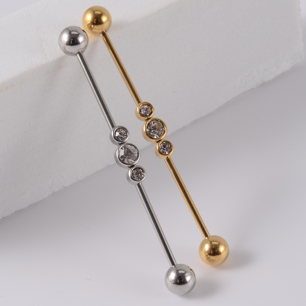1 pieza de barra Industrial de acero inoxidable, puente largo, Micro inserción, pendiente de circón, joyería transversal para Piercing en la oreja para mujer, 16G