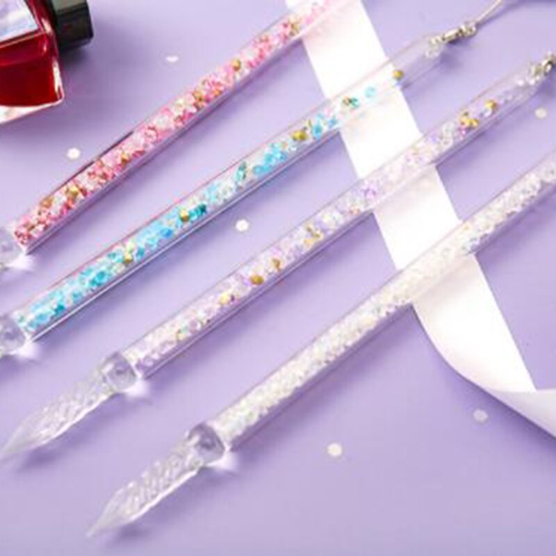 Glass Dip Pen Fountain Pen Exquiste Crystal Style Ink Pens Kit with 15ml Ink Bottle for Women Men Birthday Stationery