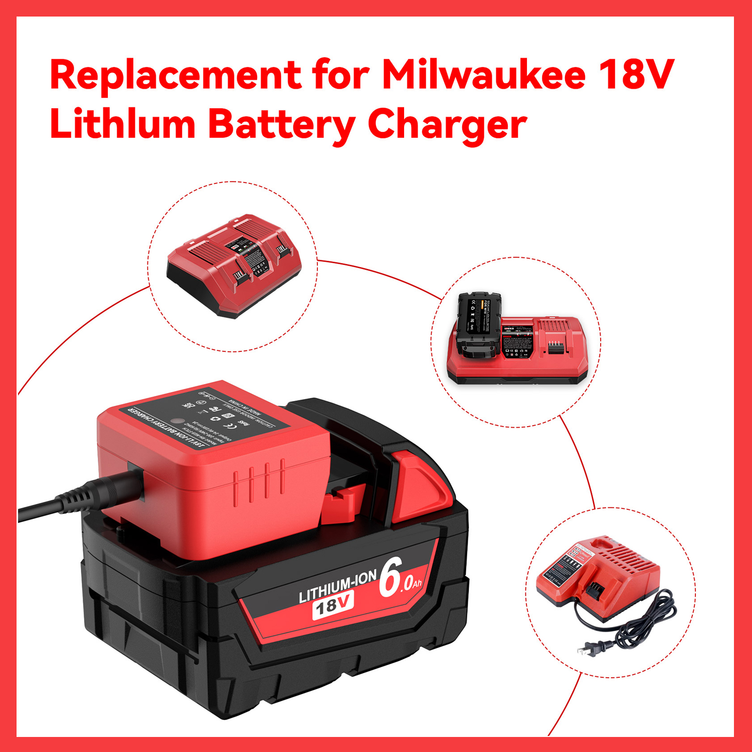 100V-240V Battery Charger For Milwaukee M18 Battery EU AU UK US Plug Charger For Milwaukee 18V Cordless Power Tools