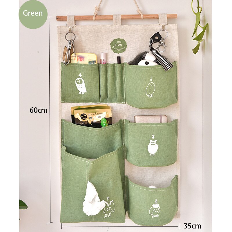 9 lommer væghængende organisator taske hjem opbevaring hængende tasker til garderobe soveværelse køkken badeværelse nøgler legetøjsvæv organisering: Grøn -9 lommer