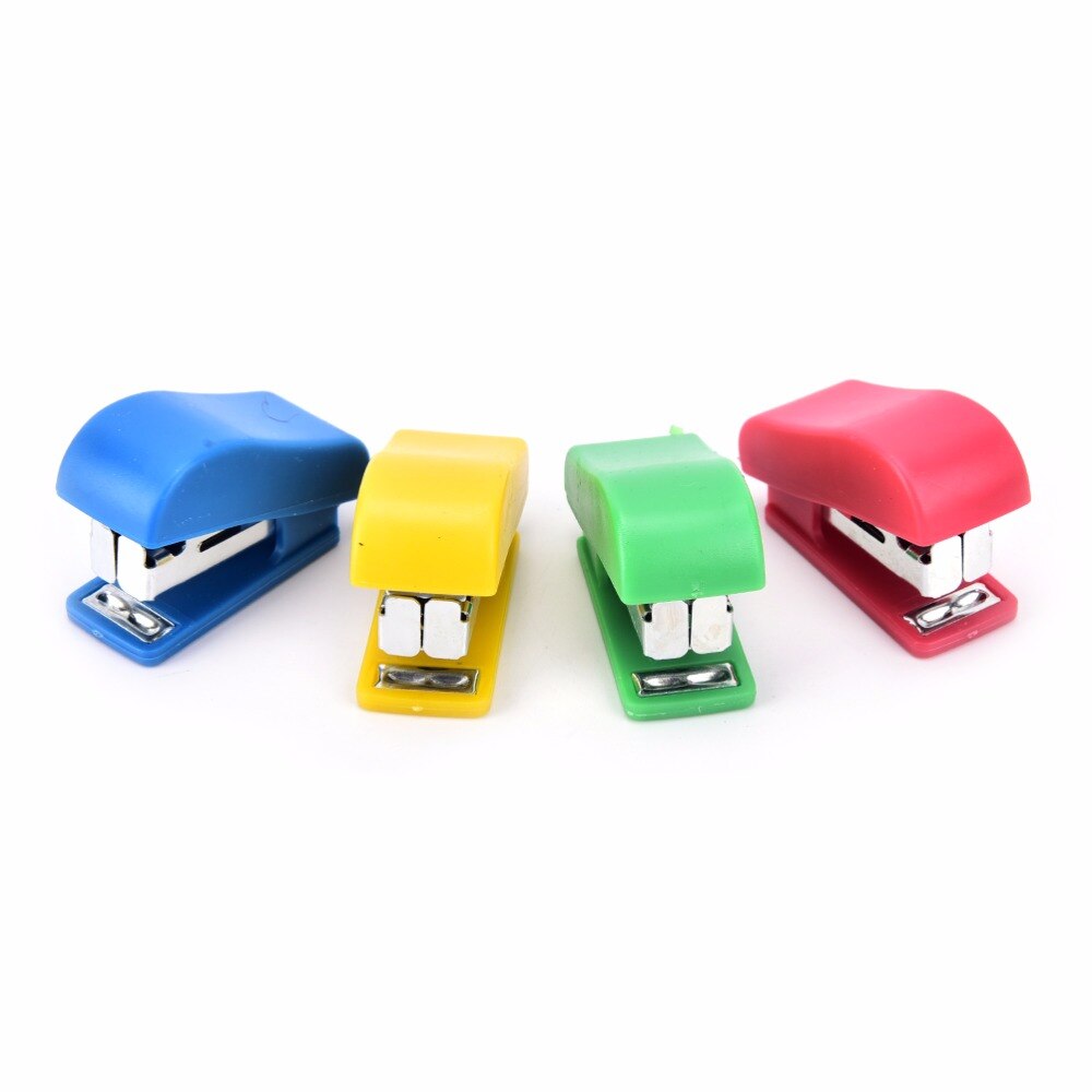 1set Mini Stapler Plastic Stationery Set Kawaii Stapler Paper Office Staples 4.7* 2.5cm