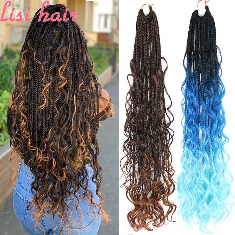 LISI HAIR Crochet Box Braids 22Strands Crochet Hair Bundles Synthetic Hair Extensions Braiding Hair Blonde Balck Grey Red Brown