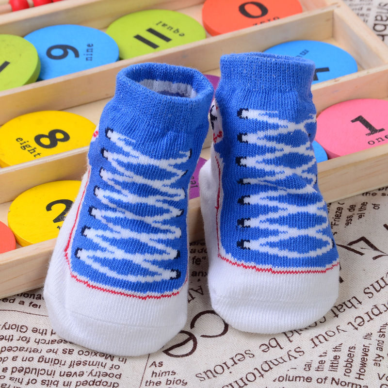 -né modèle de lacet chaussettes enfant en bas âge anti-dérapant semelle souple cheville chaussettes mignon infantile bébé garçons filles vêtements: Bleu