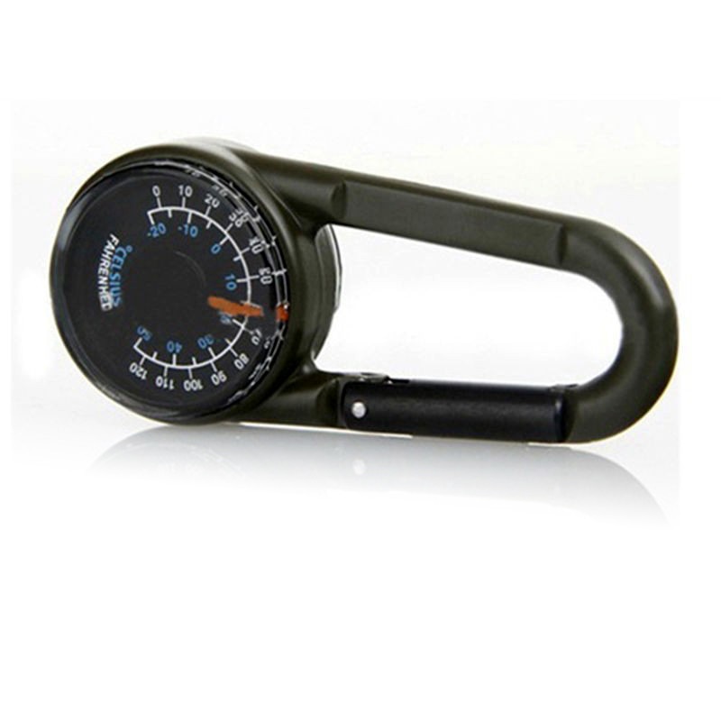 Hoge Qualtiy Sleutelhanger Multifunctionele Wandelen Metalen Karabijnhaak Mini Kompas Thermometer Outdoor Kit P15