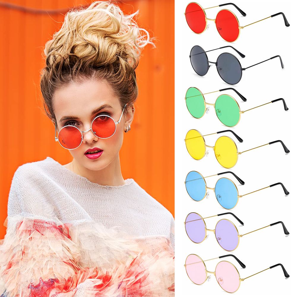 Gafas de sol redondas estilo Hippie para hombre y mujer, lentes de sol circulares de Metal, estilo Retro, a la , para Disco, 2022