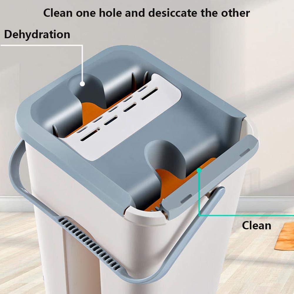 Klem flad moppe håndfri vridning af gulv rengøring moppe mikrofiber moppepuder moppespand med vrider 360 ° drejeligt hoved genanvendeligt