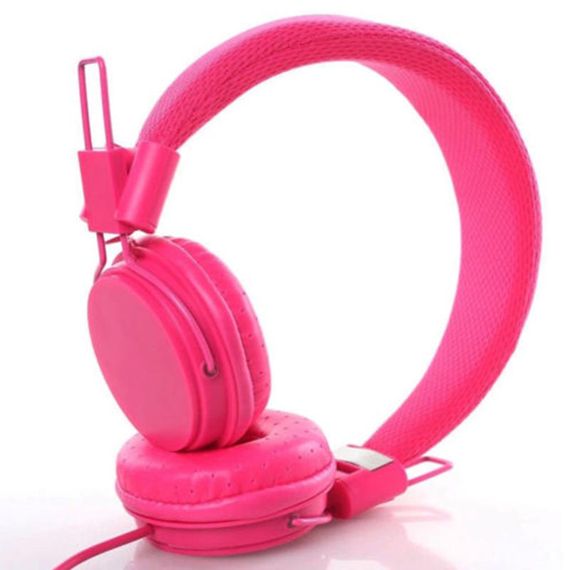 Ostart Foldable Kids Wired Headband Adjustable Earphone Headphones with Mic Stereo Bass gaming Music Calling Phone Call: Rose red