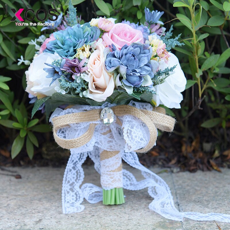 Roamtic Bruiloft Bloemen Bruidsboeketten Wit Roze Paars Blauw Land Tuin Bohemien Bruid Boeket de mariage
